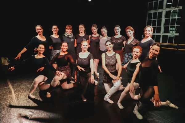 SA Dance adult ballet class group photo on stage in Ealing